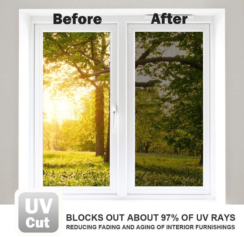WPCTEV Window Film One Way Mirror Film Daytime Privacy Static Non-Adhesive Decorative Heat Control Anti UV Window Tint for Home and Office Black Silver 6 Mil 17.5 Inch x 6.5 Feet - Image 5